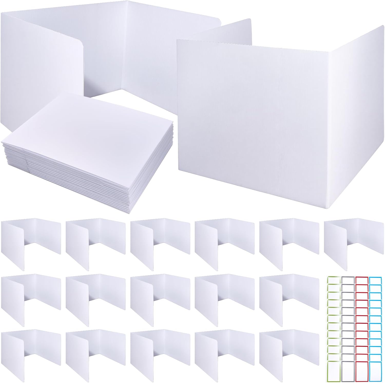 16 Pack Privacy Folders for Students - Desk Dividers for Students, School Supplies for Teachers, Easy to Clean Durable Waterproof Plastic Classroom Essentials Study Board White
