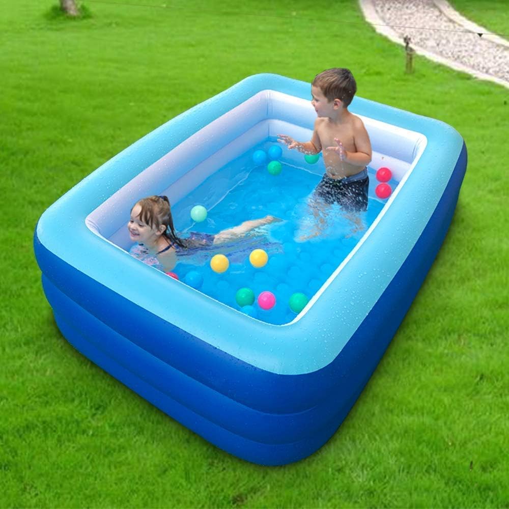 Inflatable Pools, Kiddie Pools, Inflatable Family Swim Play Center Pool with Soft Floor, 82" & 59" inches Durable Swimming Pool, Summer Water Fun for Garden or Backyard or Indoor (82Green&59Blue)