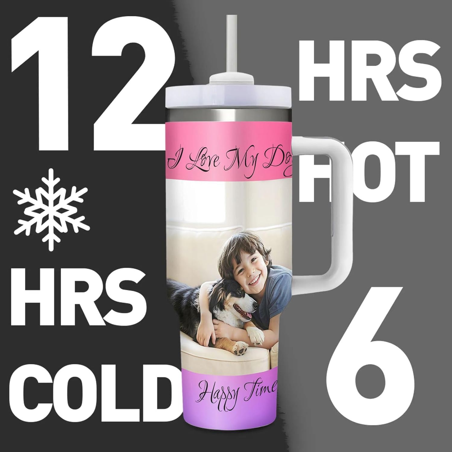 Design Pictures Text 40 OZ Insulated Ice Bully Cup with Handle Straw