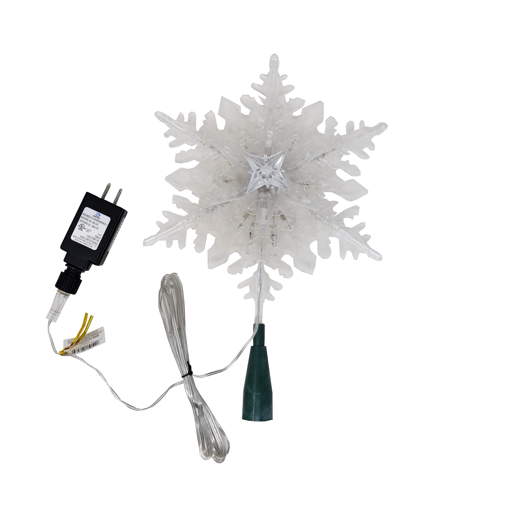 Kurt S. Adler Kurt Adler Cimier de Sapin en Forme de Flocon de Neige Transparent à 20 lumières de 25,4 cm avec Ampoules LED RVB à Changement de Couleur, Multicolore