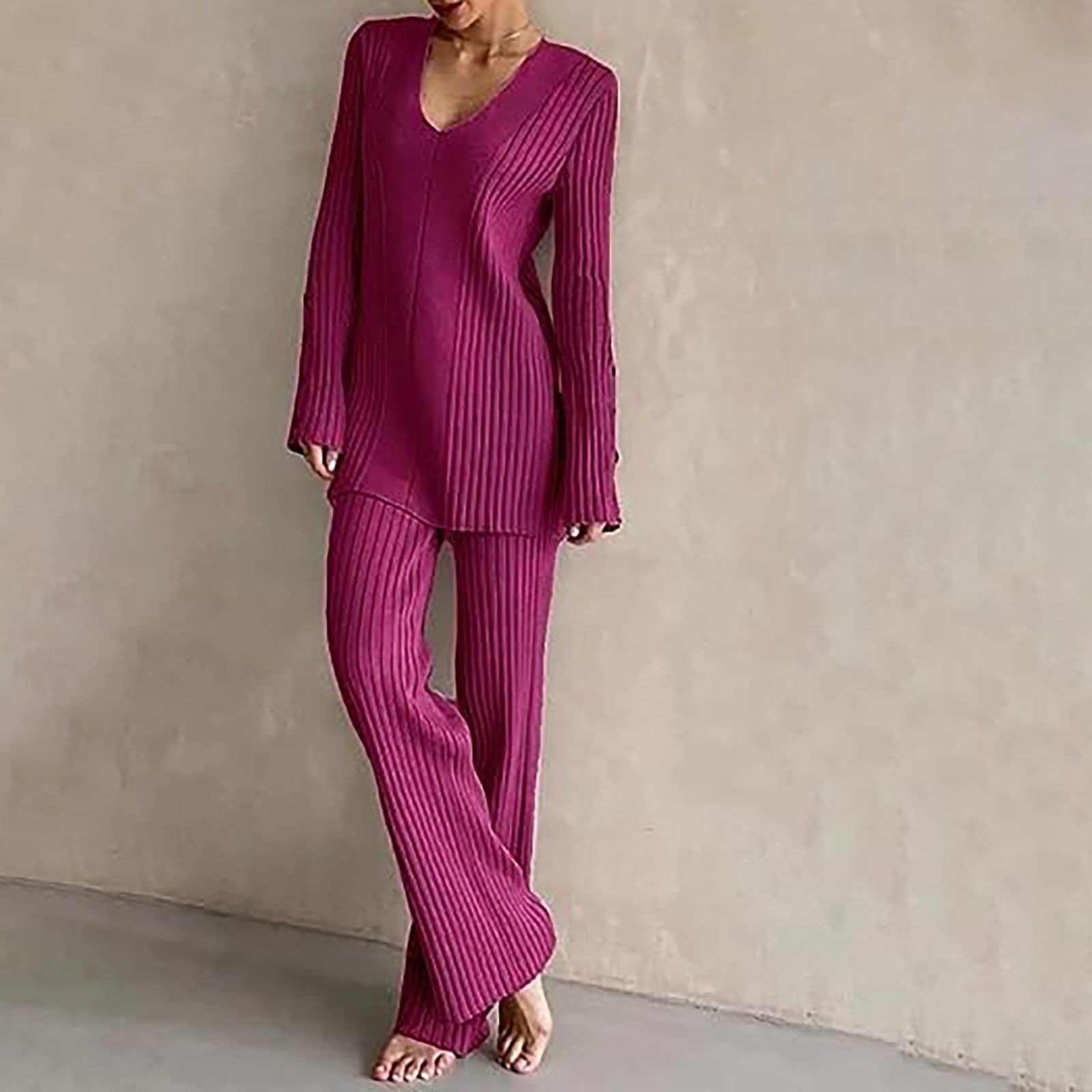 Conjunto de mujer de punto Tailleur mujer elegante oferta mono de moda mujer lindo mono elegante mujer curvy mono casa mujer completo mujer invierno conjunto suéter y pantalones rectos
