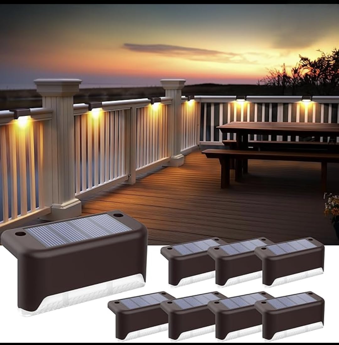Outdoor Solar Light Waterproof Balcony,Fence,Gate,Yard,Railing,Window Decor Light Garden lamp Home Stair Step Lights Balcony Led Solar Powered Lights, Warm Yelow (Pack of 4)-image-0