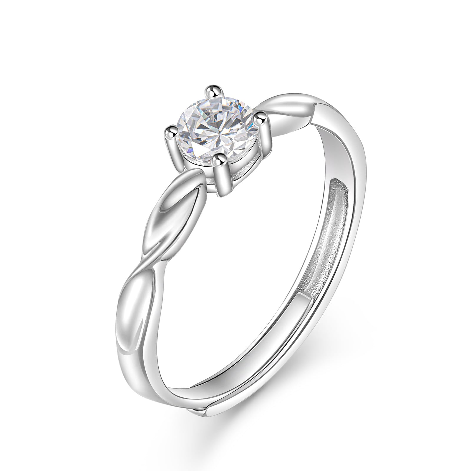 Jeulia Rose Herzförmiges Muster, verstellbar, Sterlingsilber, einzigartiger Zirkonia-Verlobungsring, Ehering für Paare, ihr Braut-Verlobungsschmuck, Geschenk