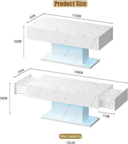 Miniatura 53 de Mesa de centro LED para sala de estar, mesa de centro rectangular, mesas de centro modernas de madera de alto brillo con luces LED de 16 colores