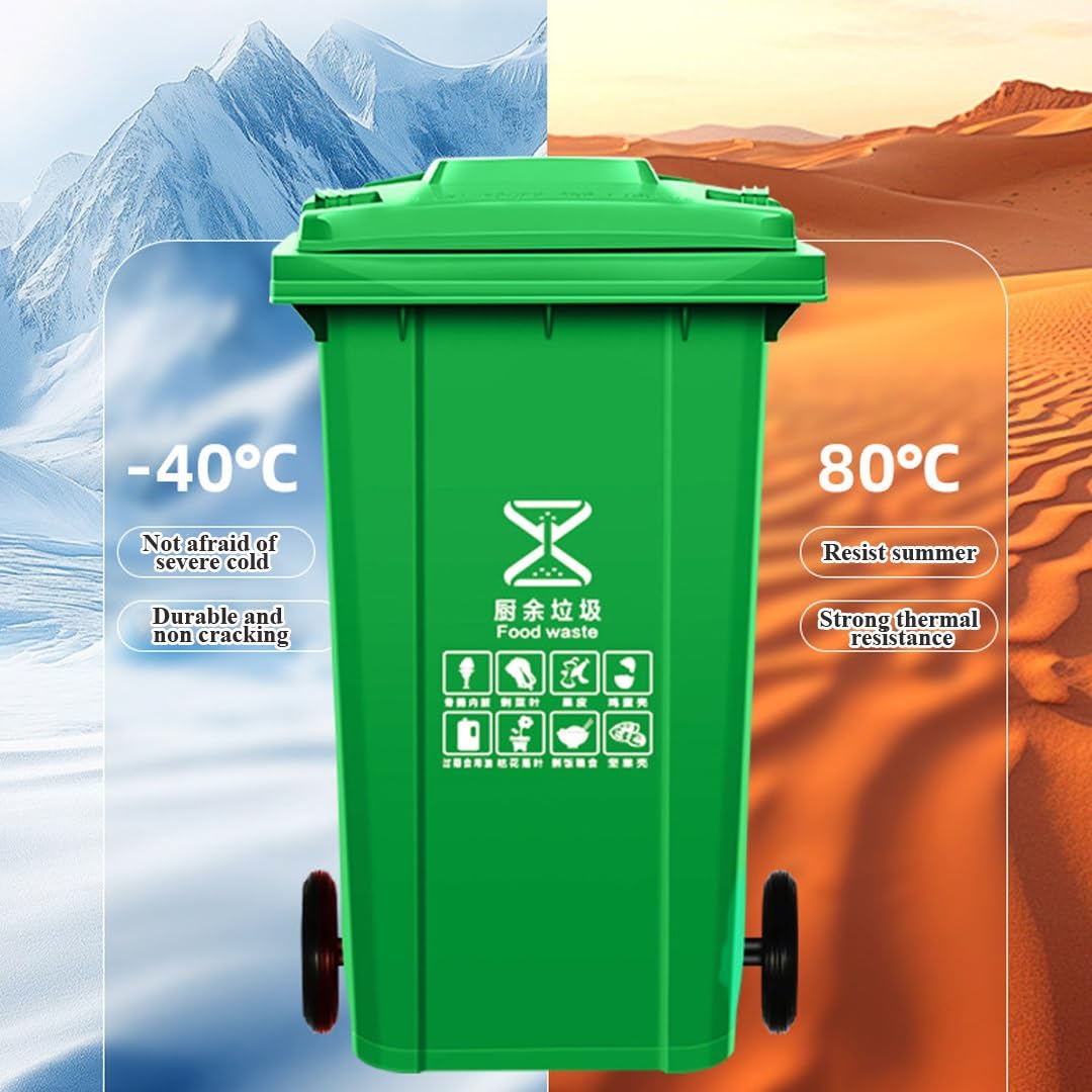 Kosz na śmieci do recyklingu plastikowy pojemnik na śmieci, kolorowy pojemnik na śmieci do recyklingu z kółkami i antypoślizgowym uchwytem, z pokrywką (niebieski, 107 cm)