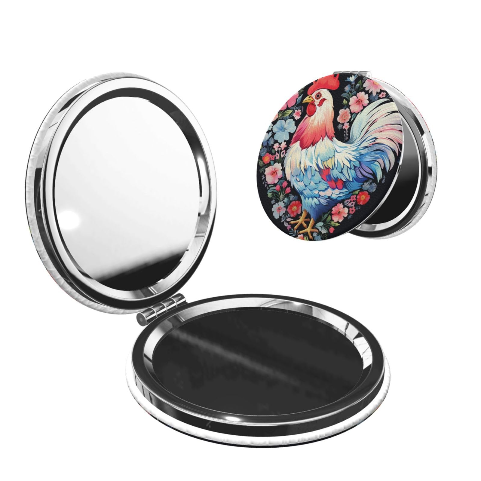 DWVTSLH Flower Heart Chicken Compact Mirror for Purse, Double-Sided 2X/1X Magnifying Mirror for Women Men, Travel Makeup Mirror for Handbag, Handheld Vanity Mirror for Gift
