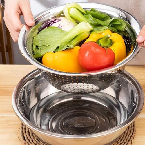 Miniatura 7 de Hemoton Cesta de drenaje de acero inoxidable, 5 uds, cuenca de cocina, cuenco de lavado de metal, colador de cocina de malla, cuenco colador para