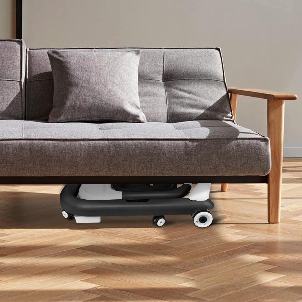 Trotteur Bébé Pliable, 3 Niveaux de Réglage en Hauteur, Boîte Musicale Démontable Transformable en Plateau Repas, 6 Roues Anti-Bascule, Tapis de Pied, Dim 67 * 57 * 46cm (Noir)
