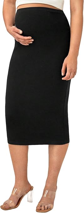Ruched Midi Skirt Floerns High Waist Stretchy Tummy Control (S