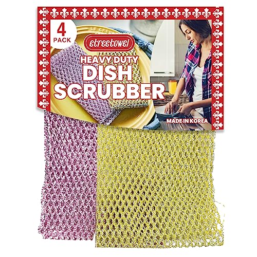 Image of Heavy Duty Dish Scrubber (4PCs) Non Scratch Scourer Cloth Pads and Pot Scrubbers Netted Wash - Replace Kitchen Sponges for Dishwashing No Odor dishwash Durable Pan Cleaner