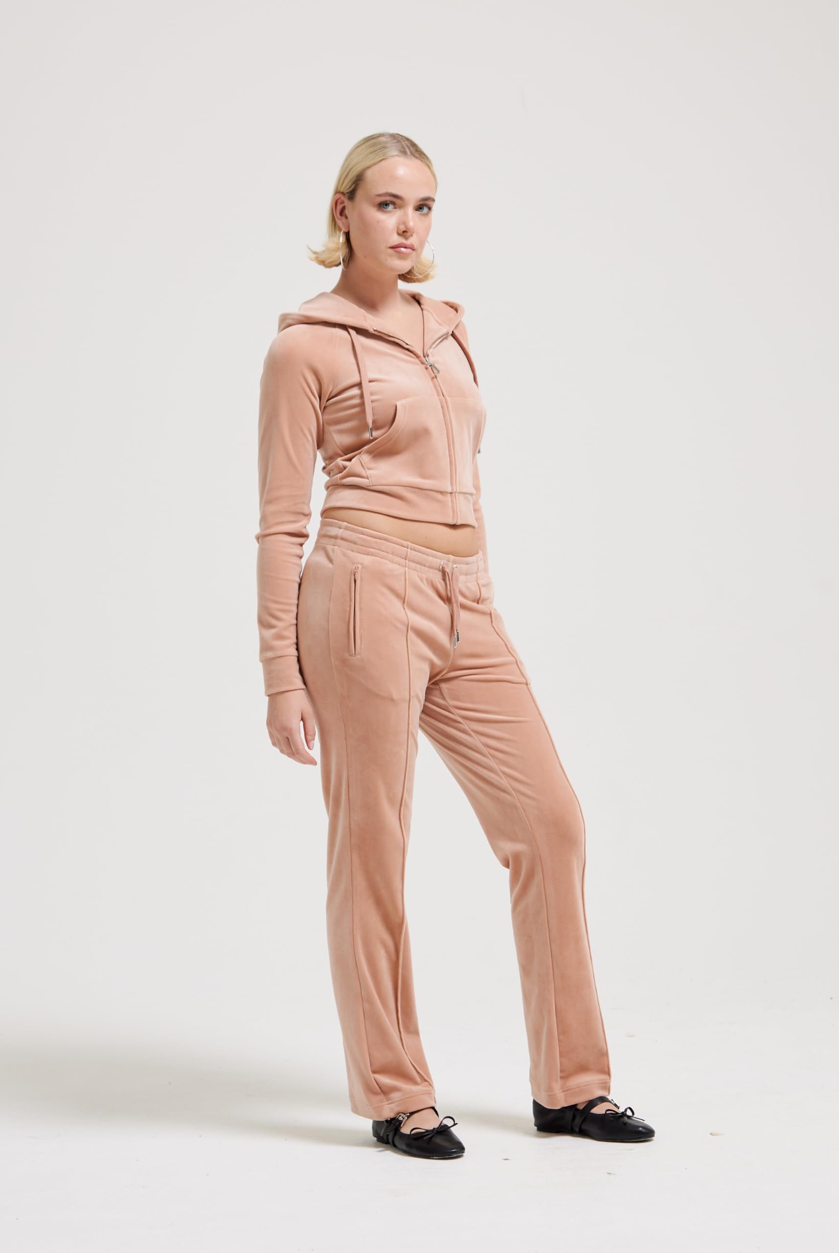 Klasyczna welurowa bluza z kapturem z logo Juicy, Café Au Lait, M