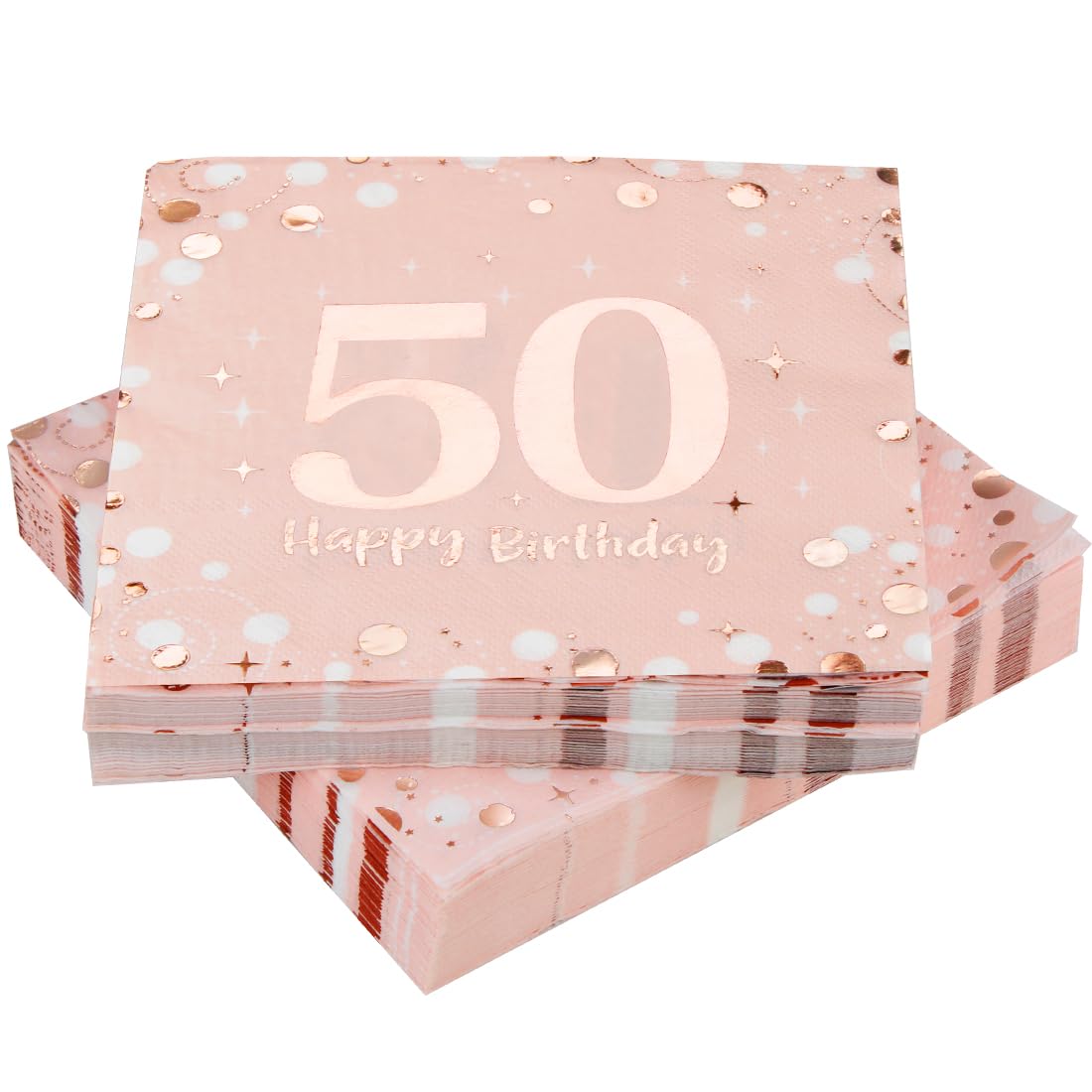 Serwetki na 50. urodziny, 30 sztuk różowych serwetek urodzinowych, Happy Birthday, 50 serwetek, 3-warstwowe Milestone 50, dekoracja stołu, serwetki papierowe dla kobiet, na urodziny, uroczystości