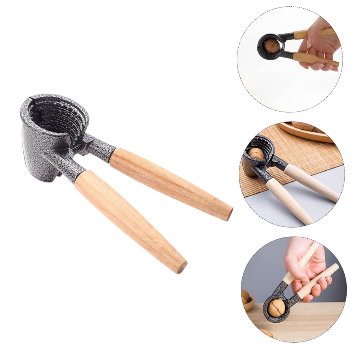Hemobllo 1Pc Multifunctional Nutcracker with Wooden Handle Aluminum Alloy Walnut Shell and Hazelnut Opener Effortless Cracking Tool for Home Use