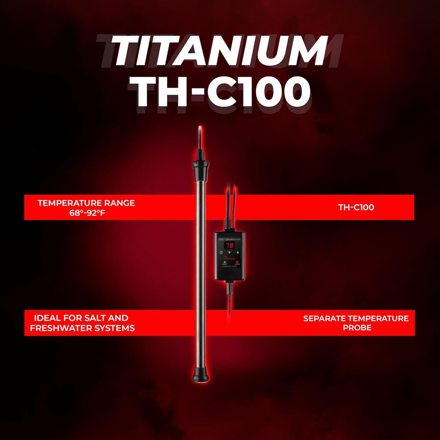 Aquatop Titanium Heater with Controller - Fully Submersible - Adjustable Temperature - for Turtles & Large Fish for Turtles & Large Fish - TH-C100