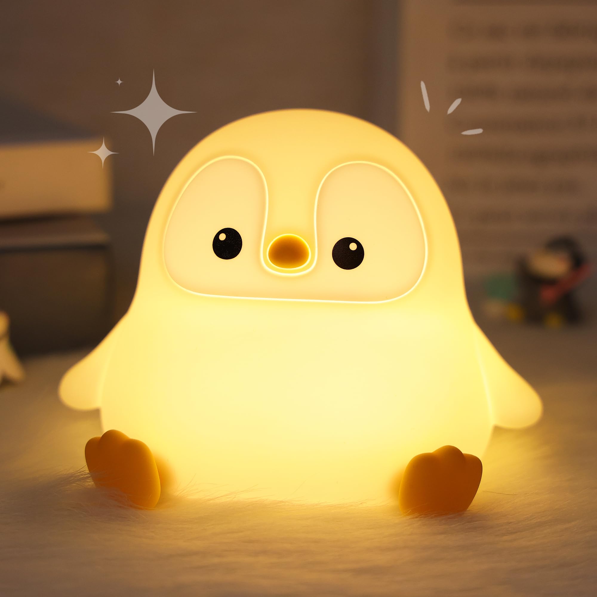 Okayera Pinguin-Nachtlicht, Pudgy Pinguine Quetsch-Nachtlicht für Kinder, LED Silikon-Nachtlampe mit Dimmfunktion & 20 Auto-Aus, Kinderzimmer-Nachtlicht für Jungen, Mädchen, Frauen