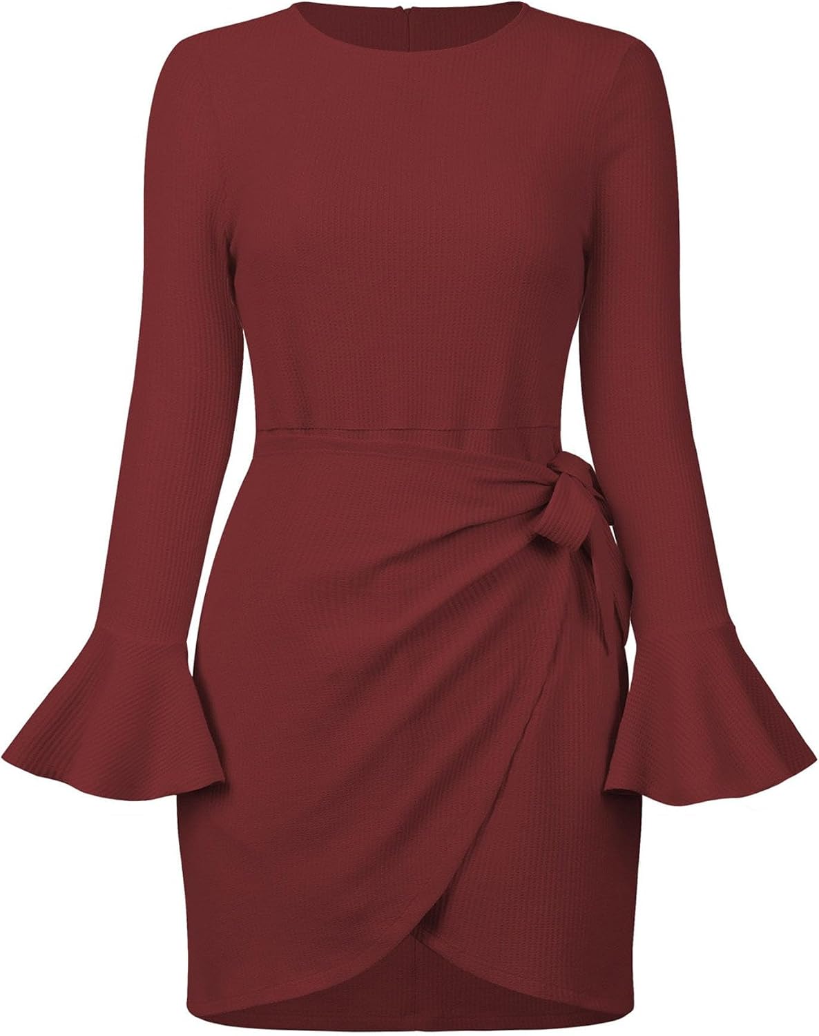 Generic Women's Casual Crewneck Long Sleeve Dress Layered Ruffle Hem A Line Mini Dress Elegant Party Pullover Dress