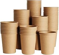 SIUQ 400 Pack 8 oz Kraft Paper Cups - Unbleached Disposable Thickened Leak-Proof Hot/Cold Coffee Cups for Parties, Home, Cafes (Brown)