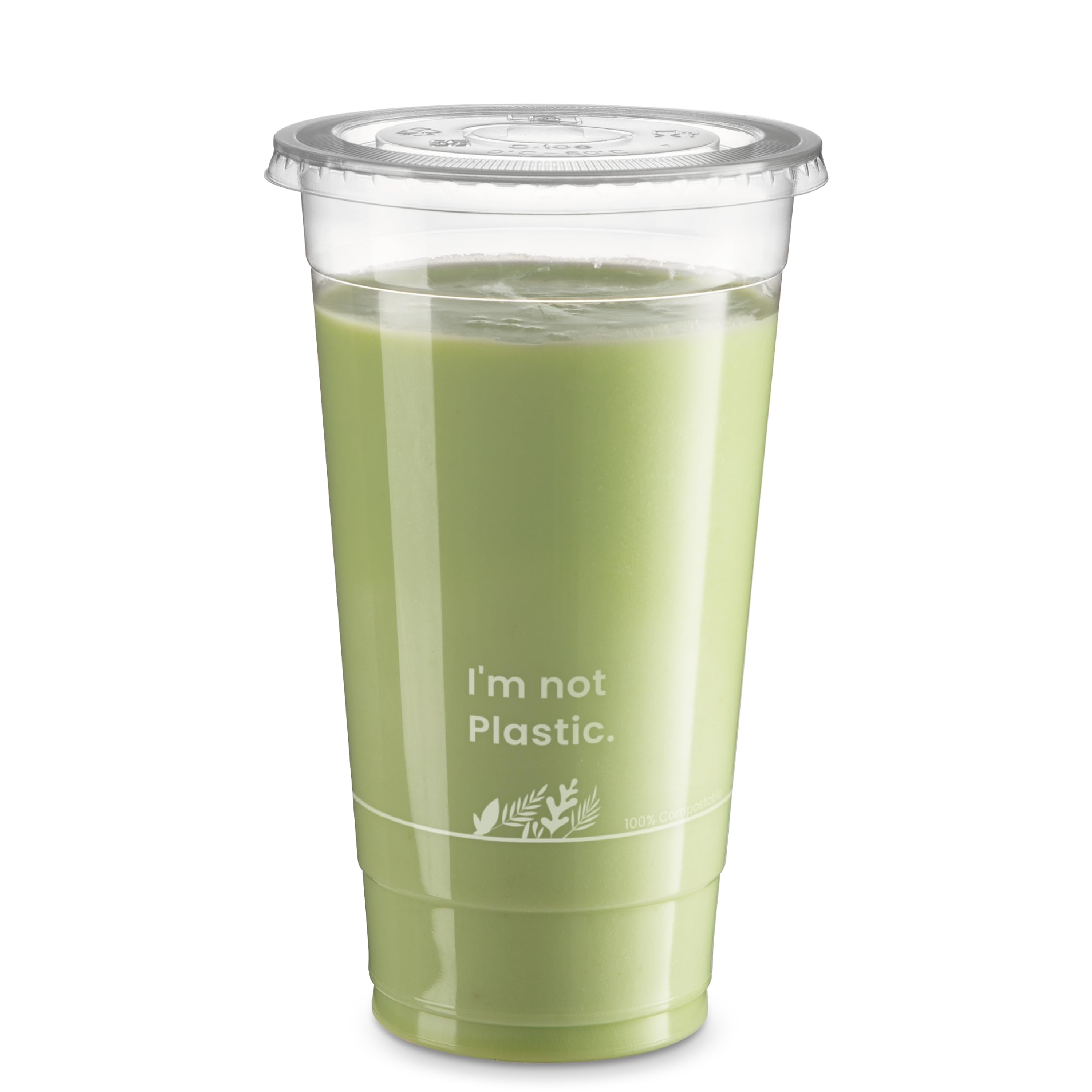 Fit Meal Prep 50 Pack 32 oz Compostable Clear Cups with Flat Lids, Plant Based, Recyclable, Disposable Eco-Friendly for Party, Juice, Milkshake, Bubble Boba, Beer, Iced Tea