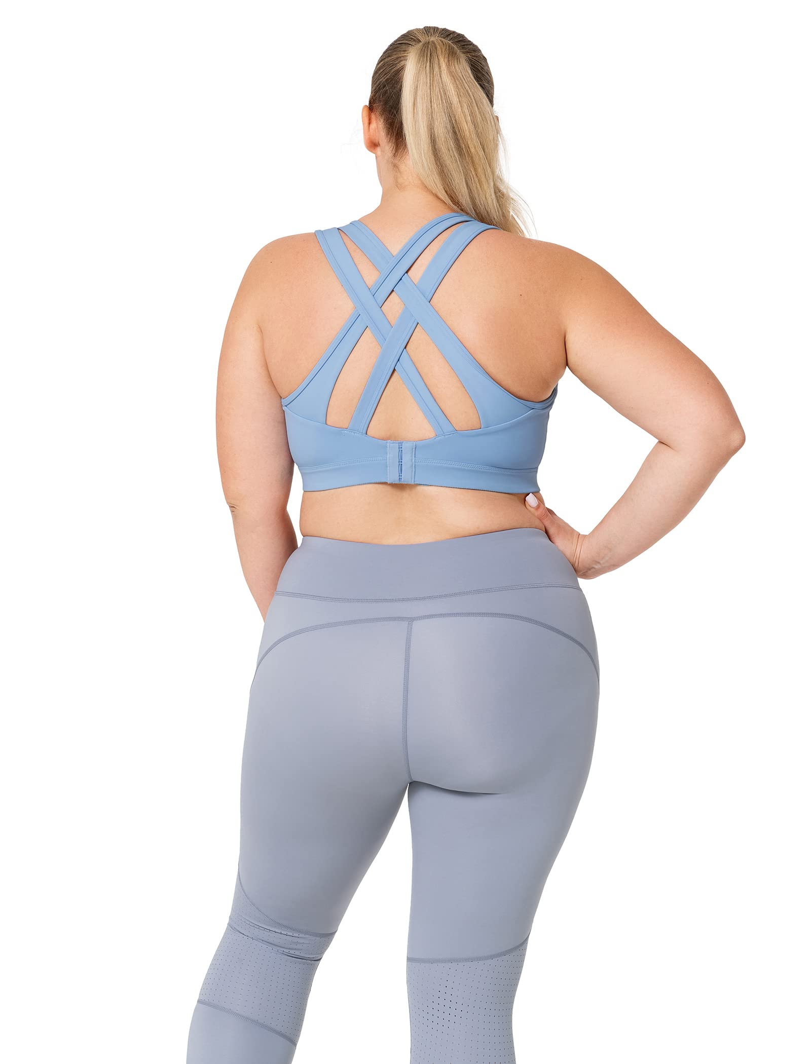 Yvette Strappy Zip Front Sports Bra High Impact Workout Bra for Running Spinning Dancing Women