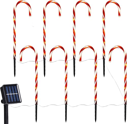 Miniatura 5 de BRIGHTDECK Luces solares de Navidad para camino, paquete de 8 luces LED de 21 pulgadas para exteriores, luces decorativas de Navidad para