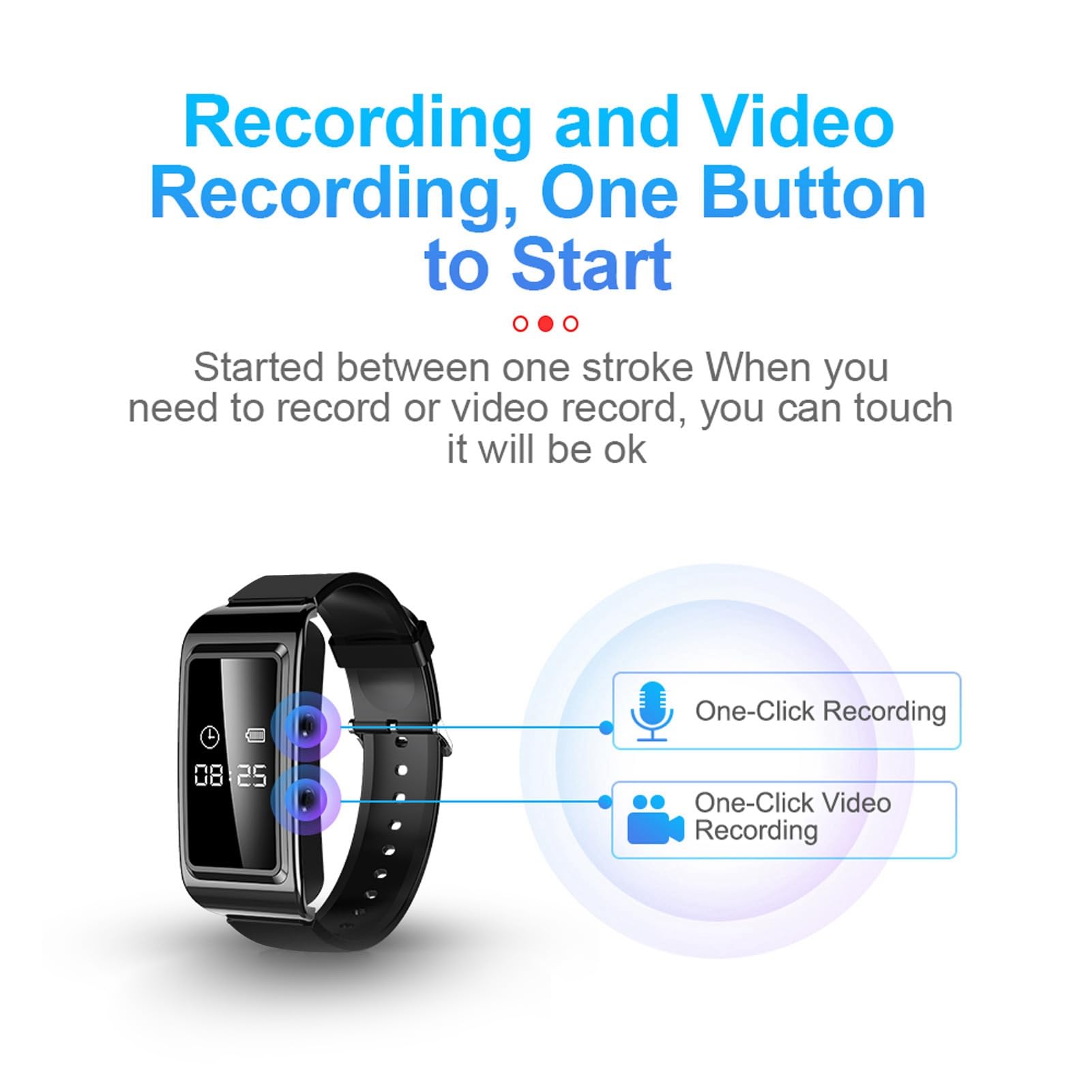Bracelet pour Caméra Espion, Réduction du Bruit, Enregistreur Numérique activé par la Voix, Dispositif D'enregistrement du Son HD, Bracelet Enregistreur Vidéo Résistant à la (64G)