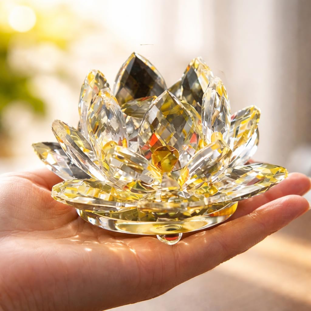New Life Crafts Feng Shui Crystal Lotus Flower – Good Luck Glass Showpiece for Positive Energy, Vaastu, Home & Office Decoration, Ideal Gifting Item for Family & Friends-image-9