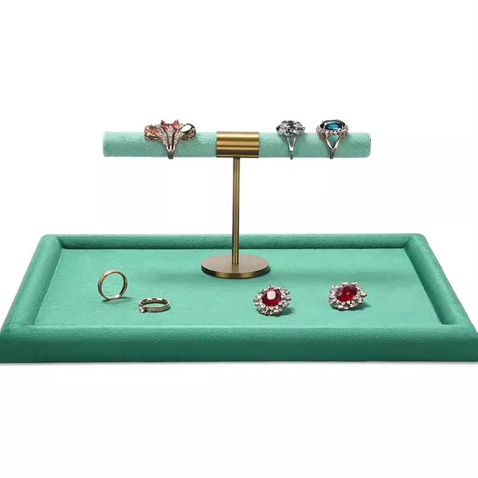 YCTTKDD Schmuckständer T-förmiger Ring-Display-Halter, Ring-Schmuck-Display-Organizer-Halter für Vitrine, T-Bar-Schmuckständer für Online-Shop, Fotografie, Schmuck-Organizer (grün)