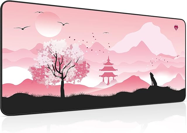 Large Extended Gaming Mouse Pad Mat Non-Slip Natural Rubber Base XXL Pink Mouse Mat Computer Keyboard Desk Pad for Game Office - 800x400x3mm
