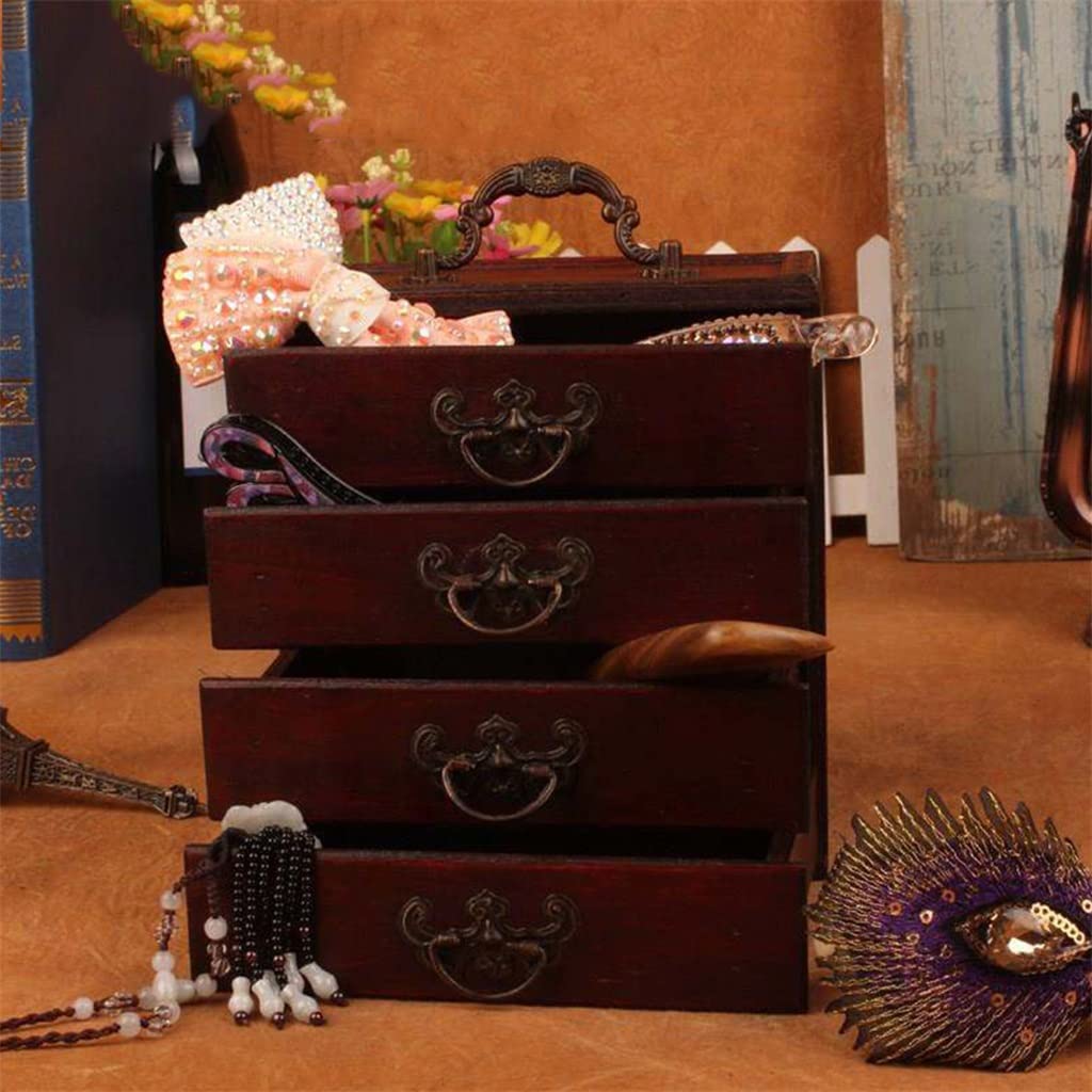 Portagioie retrò Classico per Donna, 4 cassetti, Fatto a Mano, Antico, Grande capacità, in Legno, Portatile, Regalo per Donna