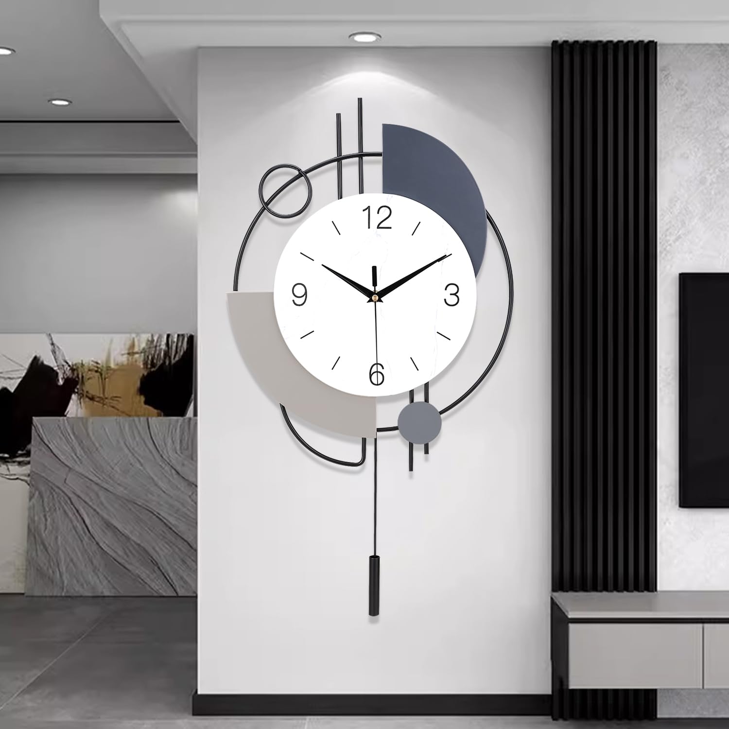 Dankeit Decorative Wall Clock with Pendulum,Silent Non-Ticking Quartz Battery Operated,Large Wall Clock for Living Room,Kitchen,Home,Bathroom,Bedroom
