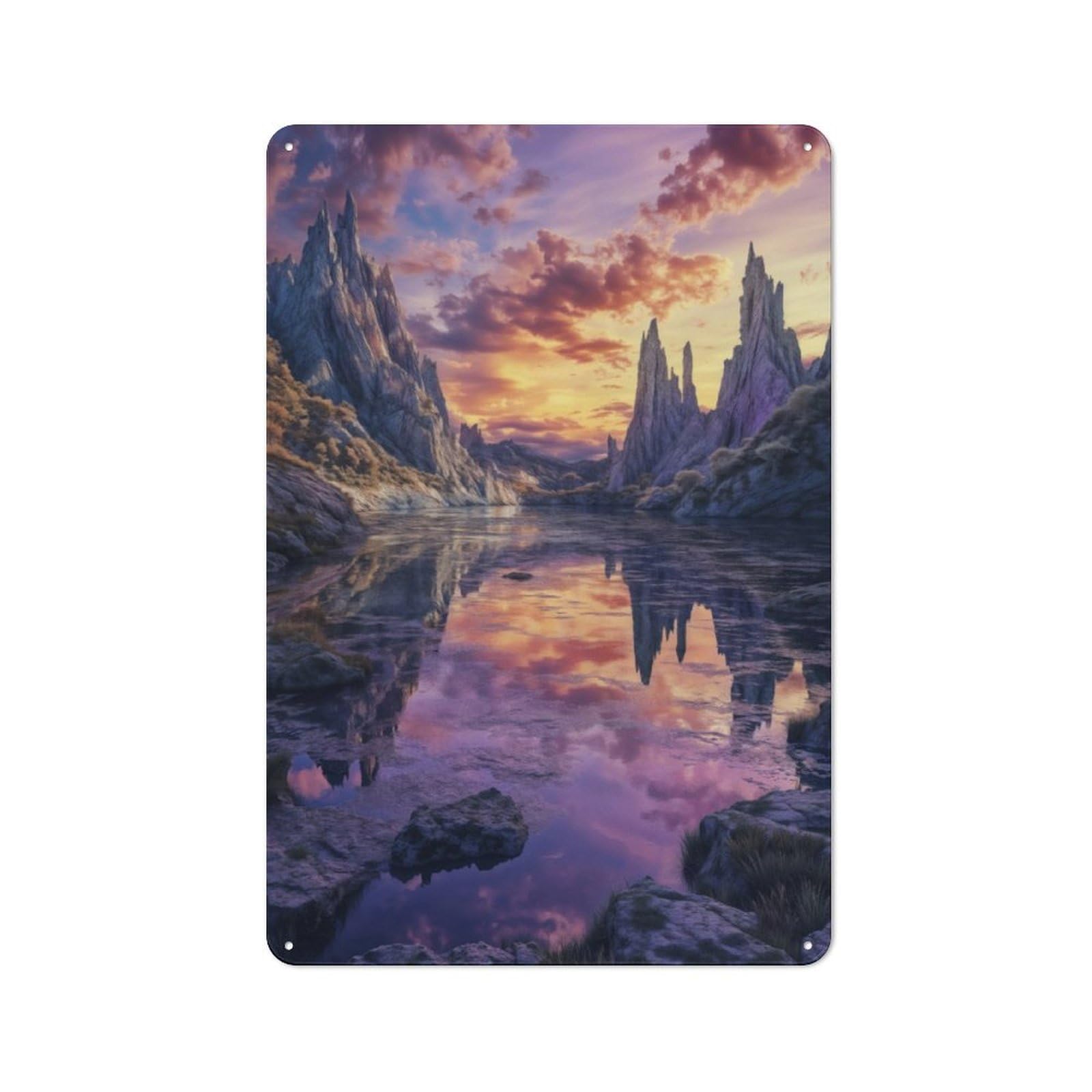 Junmoney Fantasy Mountain Lake Metal Wall Sign 30X20cm Featuring For Living Room Wall, For Decorating Living Rooms And Feature Walls