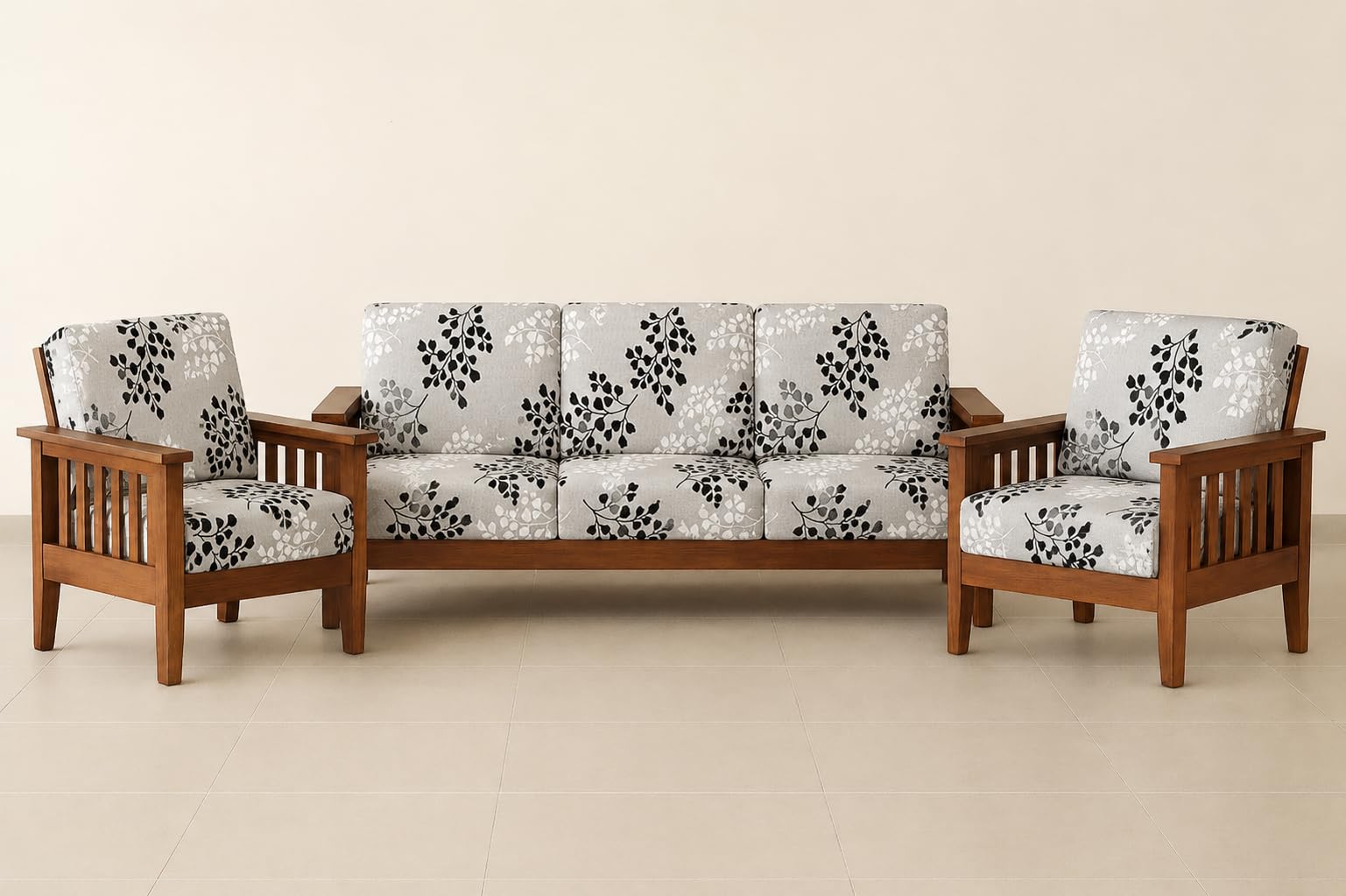Hare Krishna Enterprises Stretchable/Spandex Wooden Sofa Seat Cover Printed Stretchable Seat Slip Cover Protector for Wooden Sofa Set (5 Seater) Covers for Living Room (W-B Leaf_10pc)-image-9