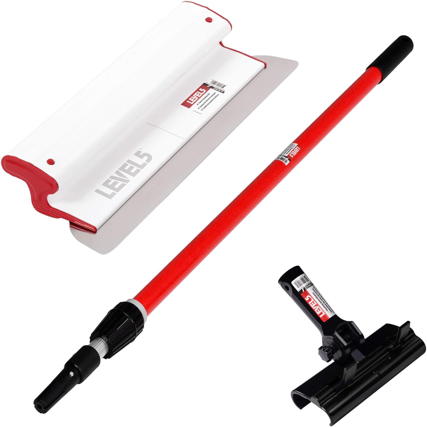 LEVEL5 Composite Skimming Blade Combo, 16" Blade + 49" - 87" Extension Handle | Smoothing/Knockdown Drywall Knife | Composite Plastic & European Stainless Steel Construction | 5-430C