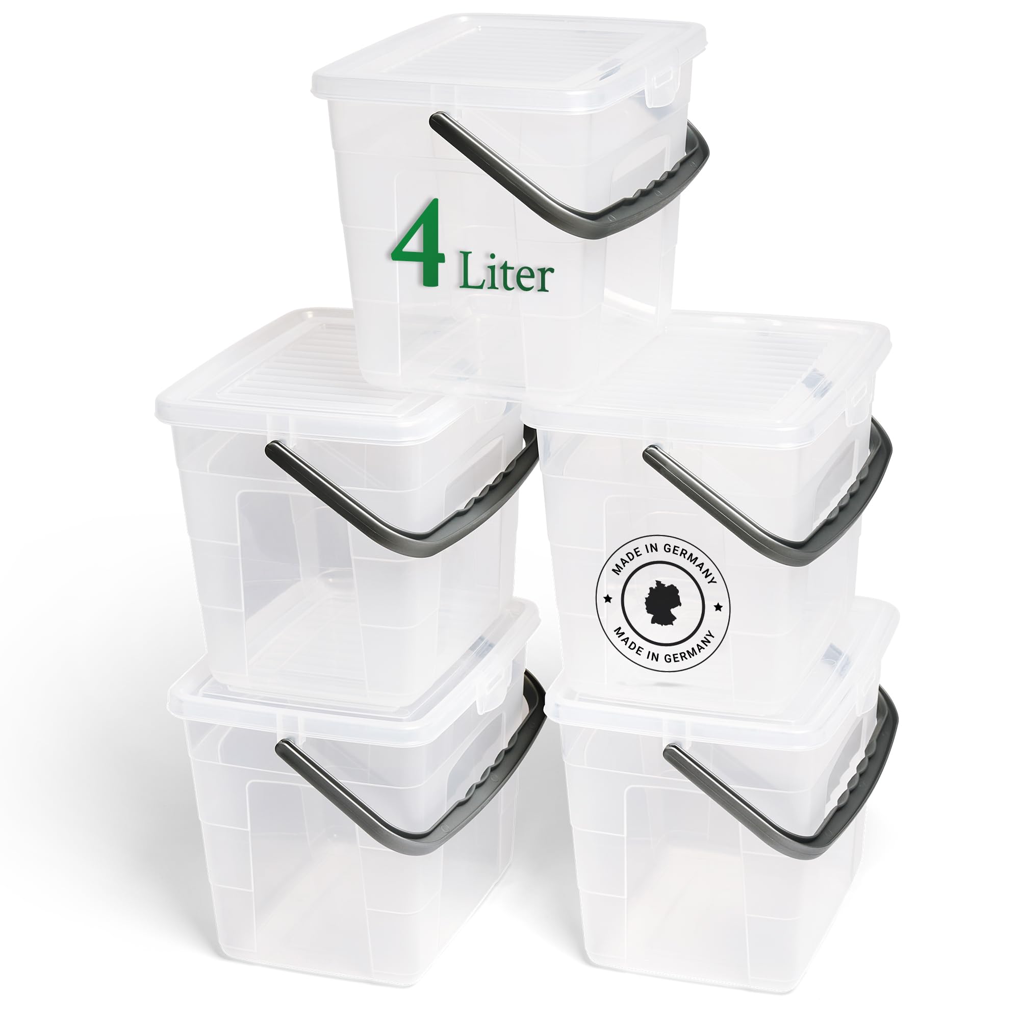 Novaliv 5 Cajas de Detergente Con Tapa de 4 Litros - Transparente, 23,5 x 18 x 18,5 cm - Caja de Almacenamiento Con Asa, Depósito y Contenedor Para Polvo