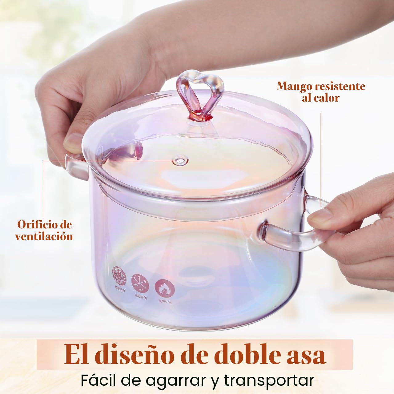 ERINGOGO Olla de cristal con tapa, 1,5 L, con doble mango, de vidrio de borosilicato de alta calidad, para sopas, guisos, ramen y alimentos para bebés, 6,7 x 5,9 x 5,9 pulgadas