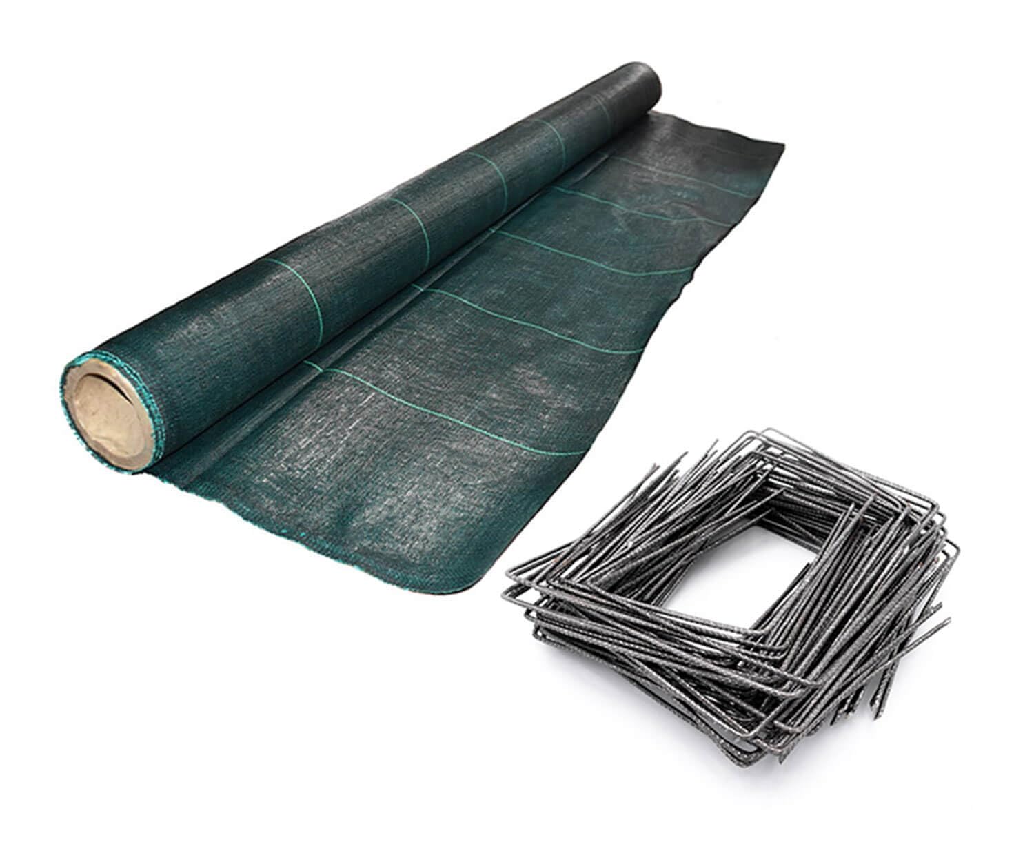 Maillestore Kit : Toile de paillage 130g/m² Verte + agrafes 130g/m² 1,25m x 100m Vert