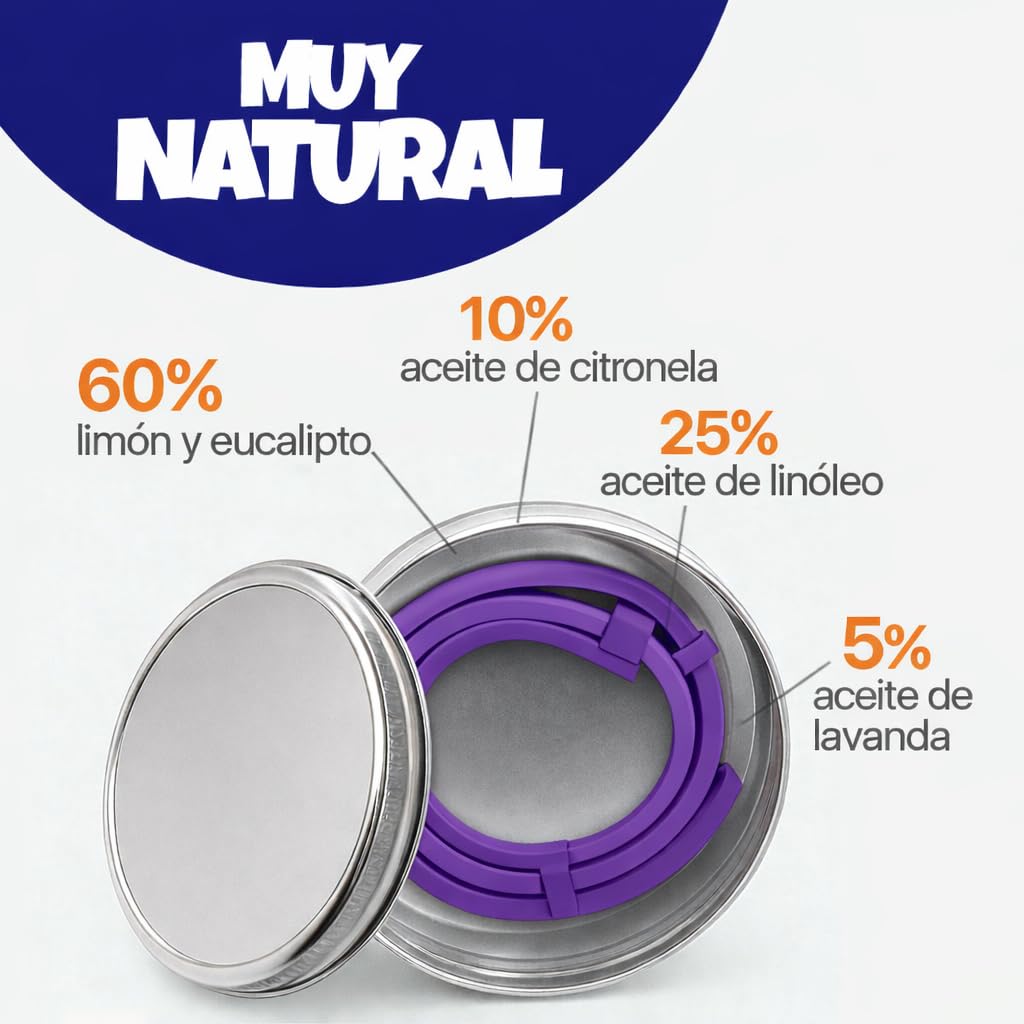 Collar Antiparasitario Gatos - 100% Natural – Protección 8 Meses contra Pulgas, Garrapatas, Mosquitos & Piojos – 38 cm, Impermeable y Ajustable, Uso al Aire Libre (Morado)