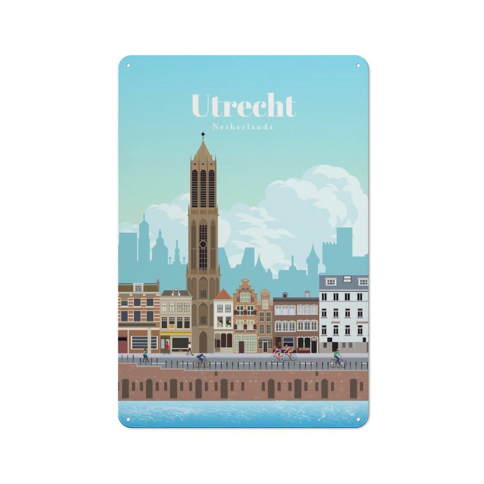 Vintage Travel to Utrecht Vintage Tin Sign 30x20cm, Cafe Wall Decor for Bakery, Diner, Cafe Or Family Room