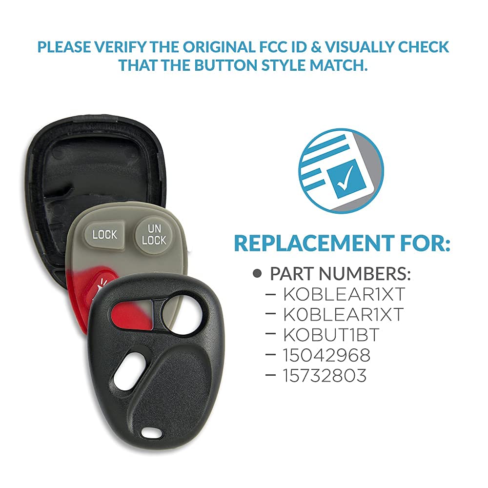 Keyless2Go Repuesto para Carcasa y Almohadilla de 3 Botones para Mando a Distancia FCC KOBLEAR1XT KOBUT1BT – Solo Carcasa (Paquete de 2)