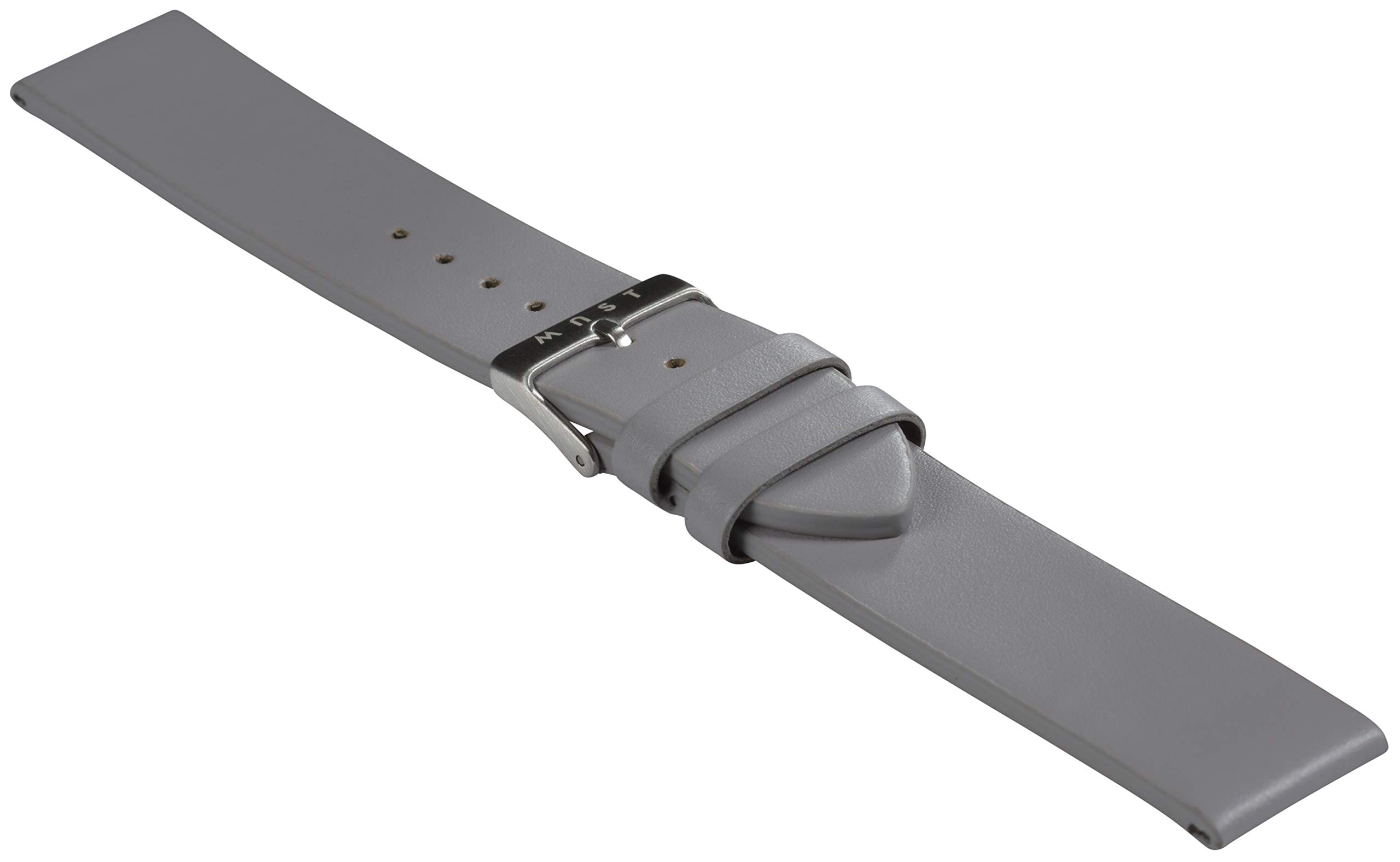 MAST MILANOMen's Leather Watch Strap 20 mm with Silver Buckle grey