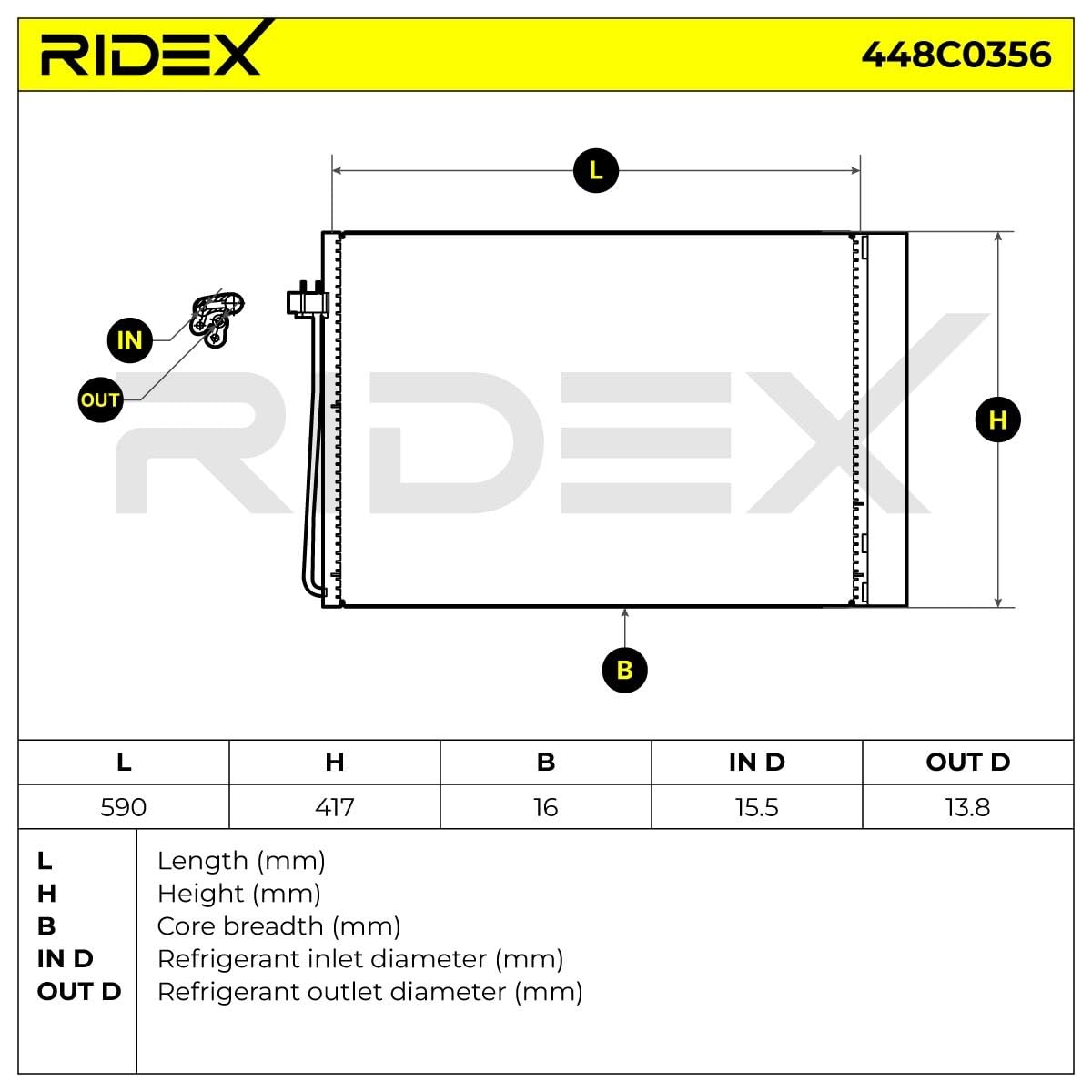 RIDEX 448C0356 Condensador aire acondicionado con secador Compatible con TOYOTA Yaris Hatchback P13