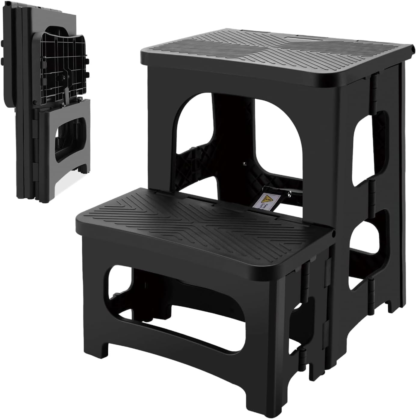 8x17inch Collapsible 2-Step Stool, Non-Slip Hot Tub Steps Outdoor, Foldable Step Stool, Hold up to 300 lbs, Plastic 2 Step Pool Stool for Kitchen Office Home RV, Black (Black)