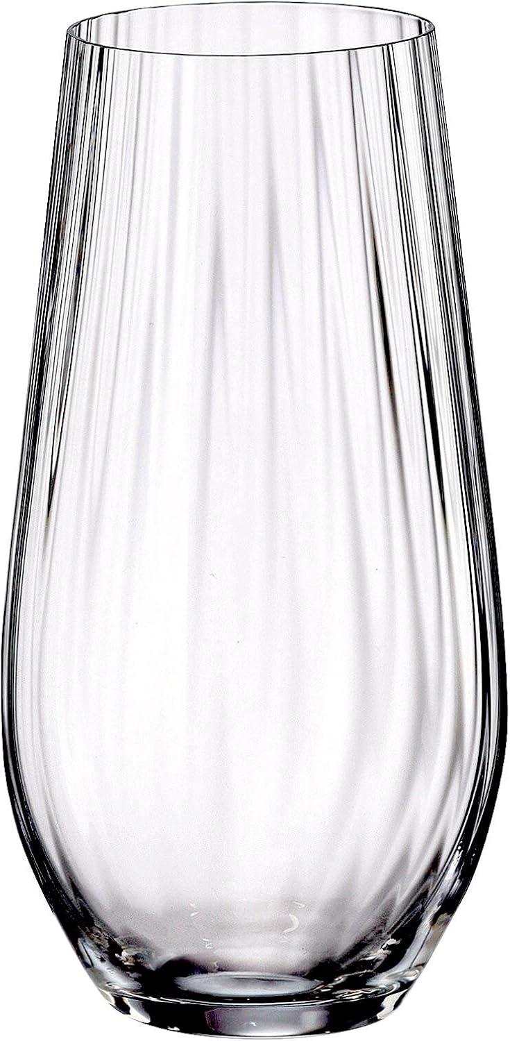 Czech Bohemian Crystal Glass Set of 6 Highball Tumblers 20oz./580ml. Cocktails, Wine, Juice, Water Elegant Optic Design Birthday Wedding Housewarming Anniversary