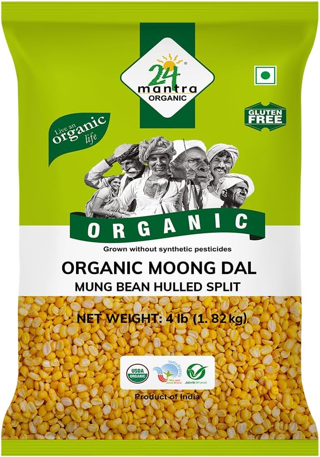 24 Mantra Organic Moong Dal 4 lb โ Yellow Mung Dal |Source of Protein, Amino Acids & Folic Acid | Low GI Dal for Healthy Nutrition & Easy Digestion | USDA certified
