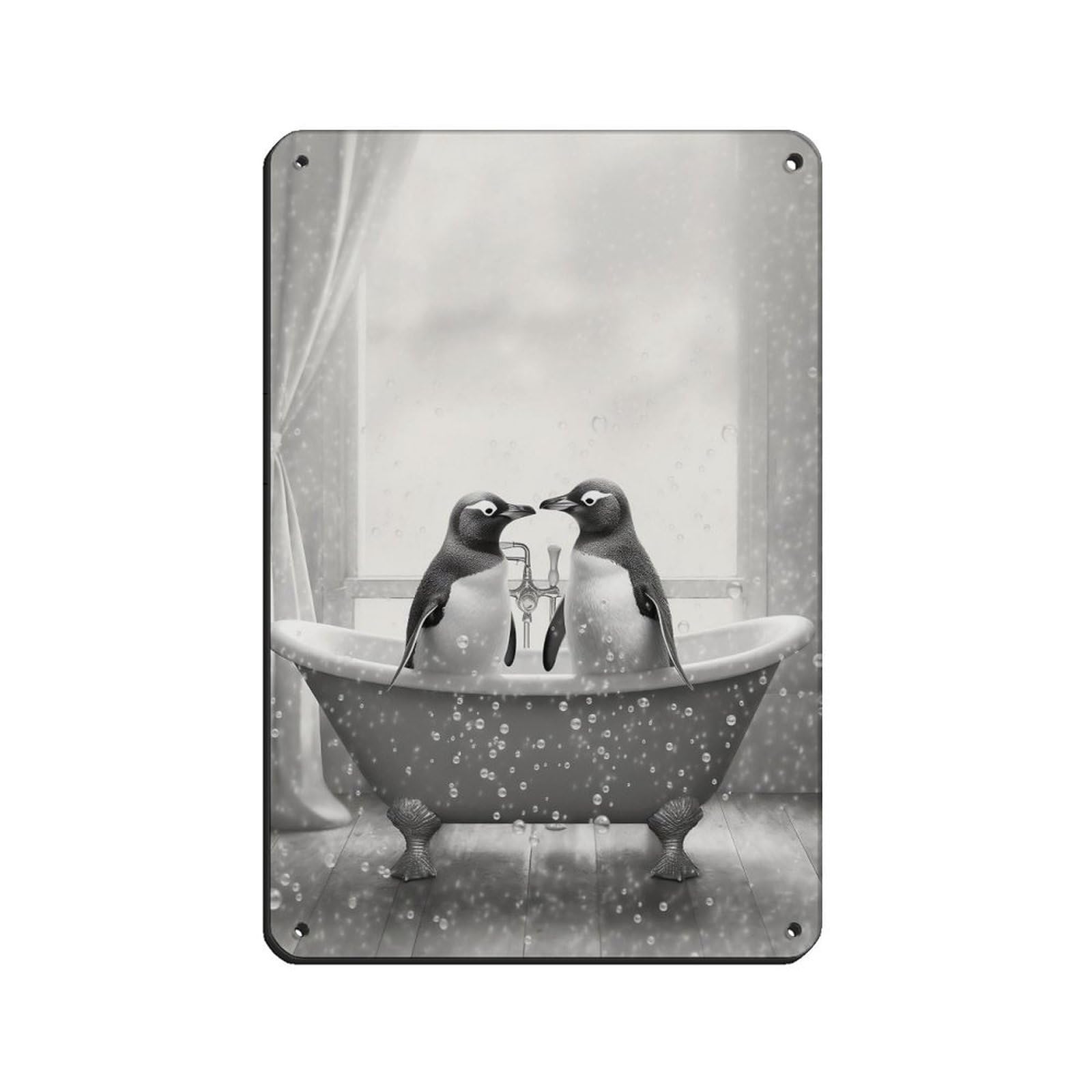 Adorable Penguins in Tub Poster Tin Sign Vintage Metal Pub Club Cafe Bar Home Wall Art Decoration Poster Retro 8x12inch(20x30cm)