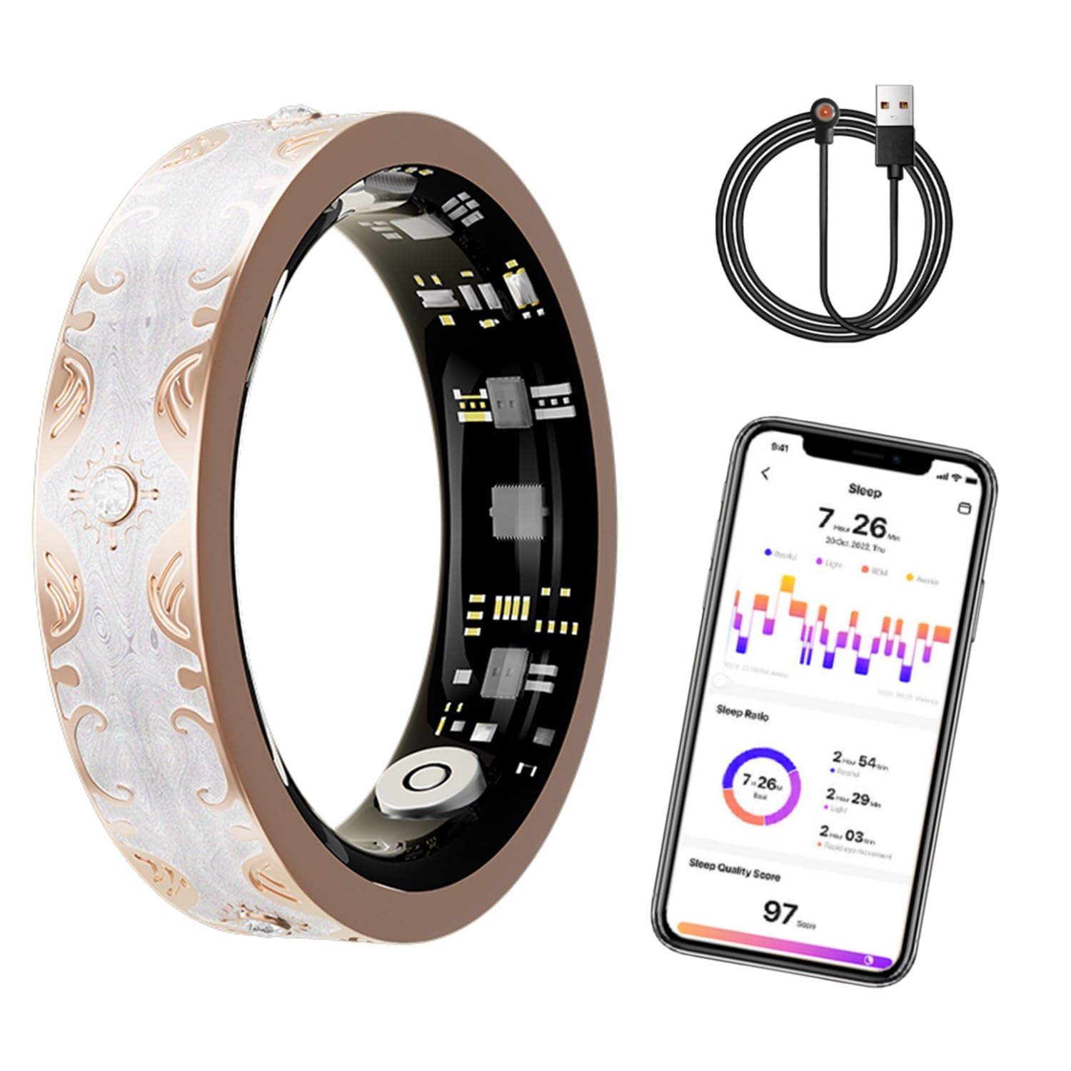 Smart Ring Fitness Tracker da donna, Bluetooth Fitness Health Ring w/frequenza cardiaca e monitoraggio del sonno per iPhone 17 16 15 14 13 12 11 Pro Max Samsung Galaxy S25 24 23 22 21 Fe