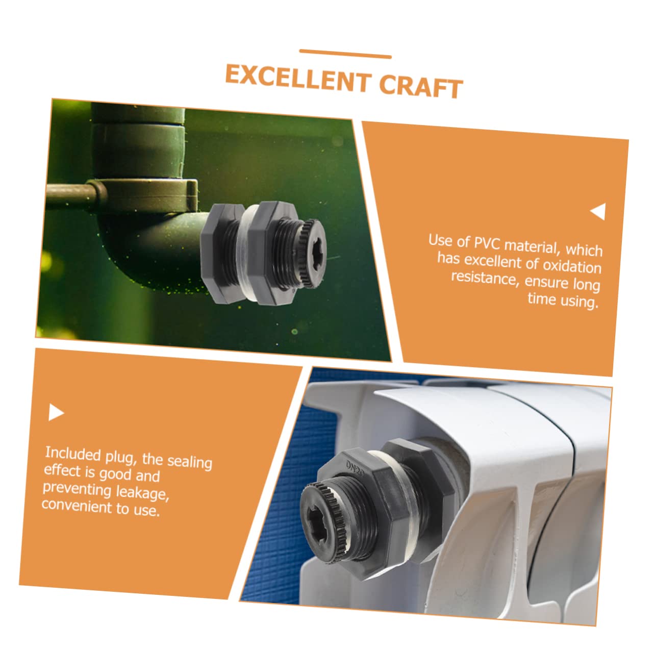 SOLUSTRE Bulkhead Connector 1/2 Bulkhead Fitting Plug Prevent Leak Easy to Use for Rain Barrel Emptying