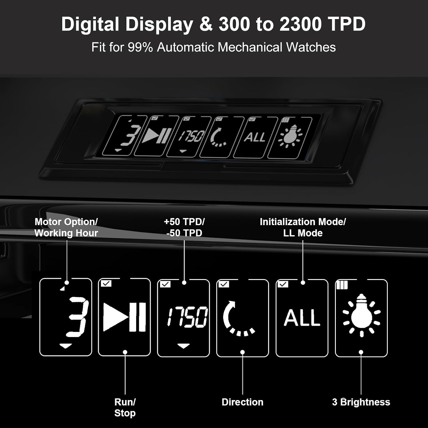 DUKWIN Watch Winder, Fingerprint Lock Automatic Watch Winder with 4 Holders,300-2300 TPD,Digital Display, Remote Control,Jewelry Storage and Adjustable Watch Pillow and LED Light