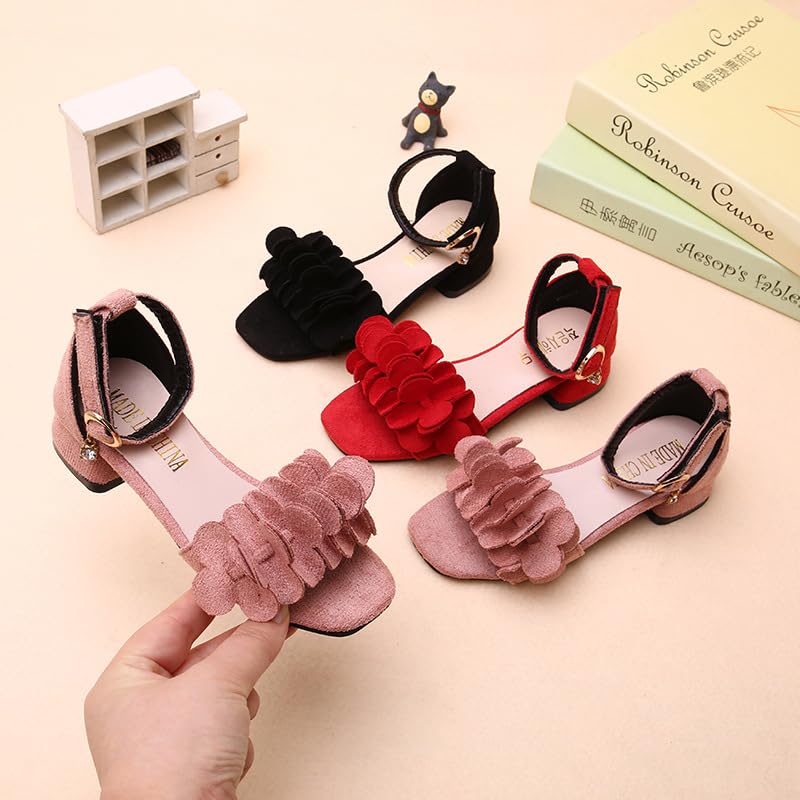 Girls Sandals Dress Party Sandals with Flowers Little Girls Low-Block Heel Wedding Sandals4
