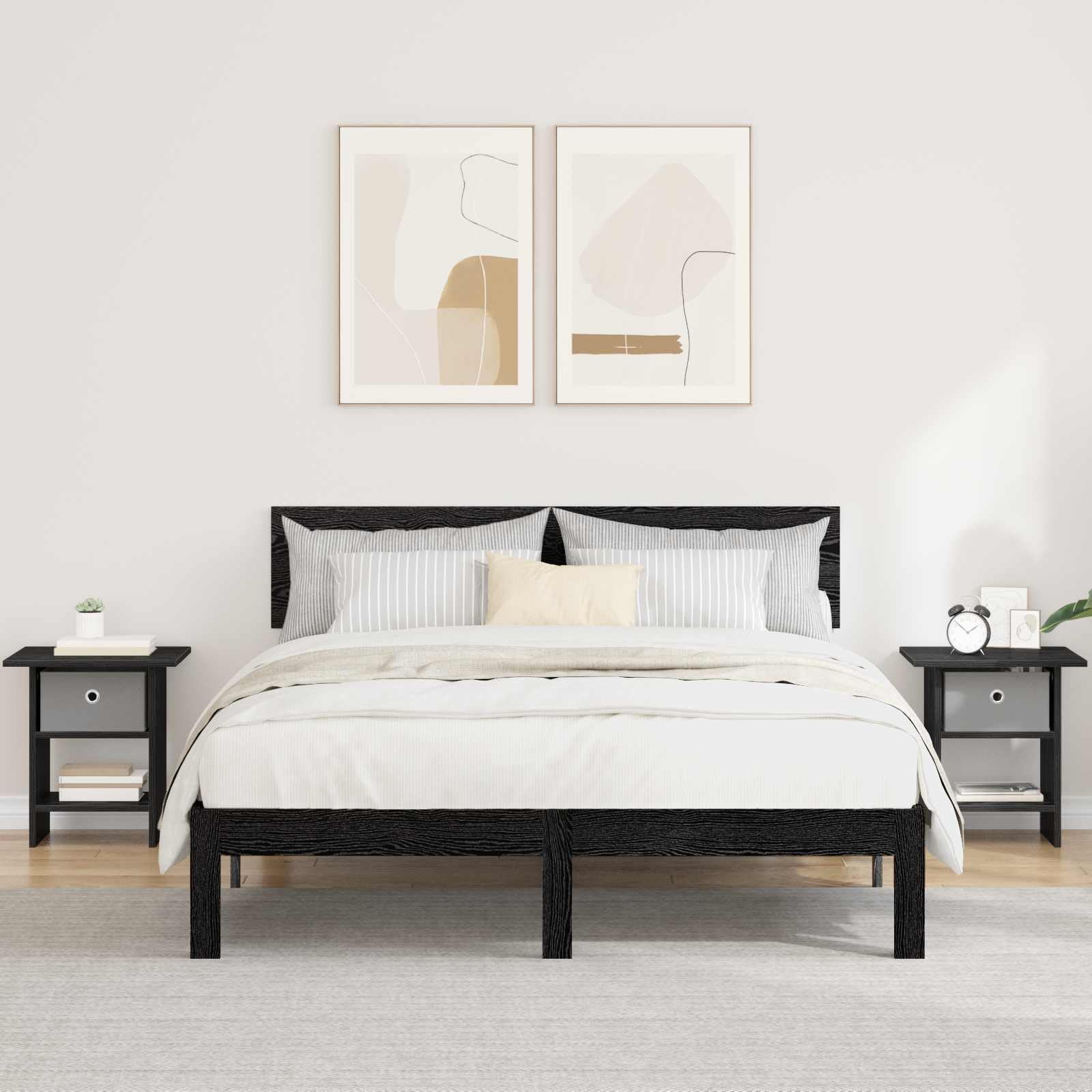 Table de chevet aspect chêne noir lot de 2 avec tiroir de rangement pour chambre